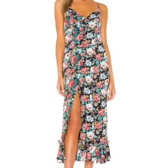 Majorelle Quincy Spring Multicolored Floral Button Front High Slit Midi Dress L - Picture 2 of 9